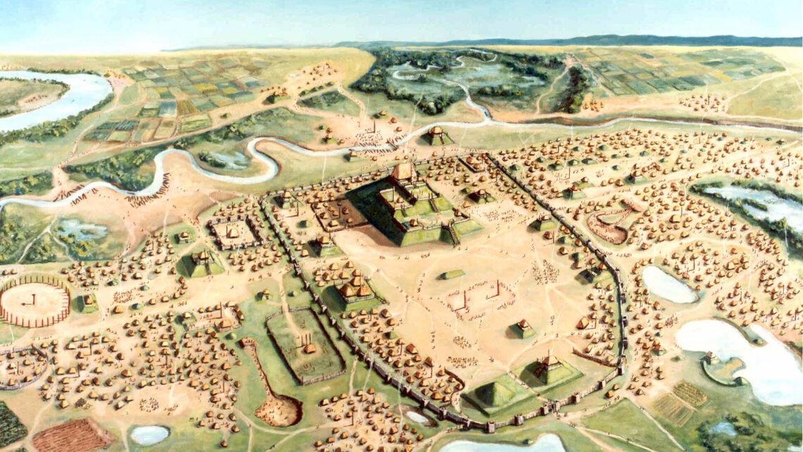 Greater Cahokia artist's view aerial/map