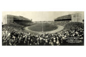 Black and white panoramic photo of Memorial Stadium on the Oct. 18, 1924, dedication game.