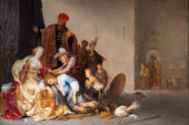 Photo of a painting of Samson and Delilah by Dutch painter Willem Bartsius.