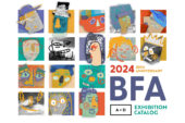 Image of BFA exhibition catalog cover with hand-drawn caricatures of faces.