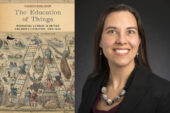 Diptych image with book cover of "The Education of Things" and headshot of Elizabeth Hoiem.