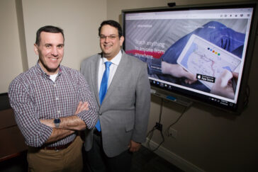 Director of assessment and evaluation J. Patrick Grenda, left, and medical information science professor Kashif Ahmad, both in the U. of I. College of Medicine, co-wrote a new study in which they found that creating customized videos that explain complex material presented in classroom lectures can be effective teaching tools – and significant time savers for faculty members and medical students.
