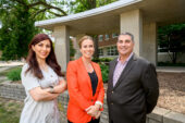 Postdoctoral fellow Neda Seyedsadjadi and professors M. Yanina Pepino and Dr. Blair Rowitz standing in front of Bevier Hall.