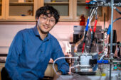 Chemical and biomolecular biology professor Xiao Su in his lab