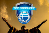 Graphic of Fulbright Top Producers badge within Alma Mater's reach
