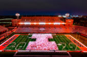 Students in Block I formation at Memorial Stadium