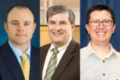 Graphic combining three portraits of public engagement award recipients