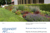 Home web page of the Krannert Art Museum, showing the front of the museum, navigation and body text.