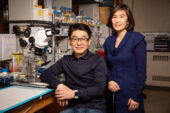 Eung Chang Kim and Hee Jung Chung in a laboratory.