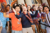 Students gathered near Foellinger Auditorium in July.
