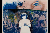 Image of "Golden Evenin" by Bea Nettles shows a female figure in white in the center, with other figures in the background in shades of blue.
