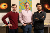 Event Horizon Telescope Project theoretical working group leader Charles Gammie, center, and graduate students Ben Prather, left, and Charles Wong helped interpret the massive amounts of data used to produce the first image of a black hole.