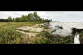 An October 2017 storm exposed wetlands to wave action and burial by beach sand at the shoreline of Lake Michigan at Illinois Beach State Park.