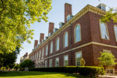 Side of library showing landscaping.