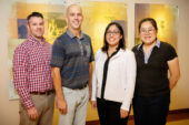 Hemodialysis patients who participated in an internet-based positive psychology program for five weeks significantly improved their depressive symptoms and ability to cope with their disease, according to a study led by University of Illinois researchers. The team included, from left:  graduate student Brett Burrows, kinesiology and community health professor Kenneth Wilund, social work professor Rosalba Hernandez and graduate student Shuo Xu.