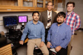 Biochemistry professor Auinash Kalsotra, second from left, and his team, including, from left, graduate students Waqar Arif, Joseph Seimetz and Sushant Bangru, uncovered the molecular underpinnings of liver regeneration.