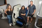From left, doctoral student Colleen McKenna, undergraduate student Elizabeth Poozhikunnel and kinesiology and community health professor Nicholas Burd found that post-workout muscle building and repair is blunted in adults with obesity.