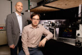 Chemical and biomolecular engineering professor Charles Schroeder, left, and graduate student Peter Zhou have found that single polymers  acting as individuals  work together to give synthetic materials macroscopic properties like viscosity and strength.
