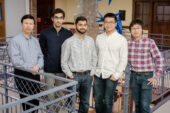 Illinois mechanical sciences and engineering professor Ning Wang, left, graduate students Erfan Mohagheghian and Gaurav Chaudhary, and postdoctoral researchers Junwei Chen and Jian Sun are measuring mechanical forces within cells to help unlock some of the mysteries of embryonic development and cancer.