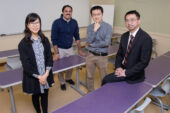 A team led by social work professor Kevin Tan, right, found in a recent study that girls are more likely than boys to struggle with significant academic, behavioral and social needs than boys during eighth and ninth grade. The team, left to right, includes graduate students Esther Shin, Gaurav Sinha and Yang Wang.
