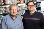 Low doses of the soy isoflavone genistein change estrogen-responsive breast tumor cells to a more aggressive, less treatable form of cancer, suggests new research by Juan Andrade, right, and William Helferich, professors in the department of food science and human nutrition.  Click photo to enlarge