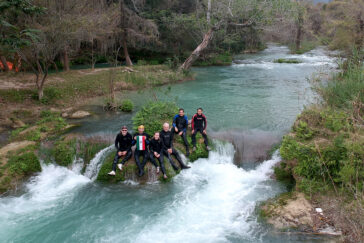 The team pauses for a moment in the Rio Valles, one of several collecting sites in San Luis Potosi.
