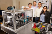 University of Illinois bioengineers, from left, Ayanjeet Ghosh, professor Rohit Bhargava, Prabuddha Mukherjee and Sanghamitra Deb are using an updated infrared imaging technique to better examine and optimize a group of materials that could help solve some of the world’s most challenging energy, environmental and pharmaceutical challenges.