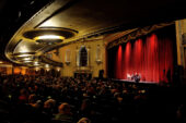 An “Ebertfest” audience takes in a post-film discussion in the Virginia Theatre at the 2016 festival.