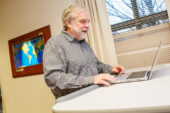 RIgorous research Art Kramer, the director of the Beckman Institute for Advanced Science and Technology, added a treadmill and standing workstation to his office after research he conducted with members of the department of kinesiology and community health showed that physical activity protects the brain over time. Why activity protects the brain is the subject of future studies.  Click photo to enlarge