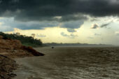 An afternoon storm passes over the river banks we were examining, halting field work for a while.
