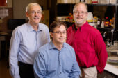 An enzyme that metabolizes beta carotene may play a vital role in testosterone metabolism as well, according to a new study led by researchers at the University of Illinois. From left to right, professor emeritus of food science and nutrition John W. Erdman Jr., molecular and integrative physiology professor Eric C. Bolton and professor emeritus of comparative pathology Matthew A. Wallig. Additional co-authors: Illinois alumni Joshua W. Smith and Nikki A. Ford, and Steven K. Clinton, Nancy E. Moran and Jennifer M. Thomas-Ahner, all of Ohio State University.
