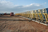Water tanks preparing for a hydraulic fracturing operation.
