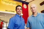 Three hours of fighting a fire stiffens arteries and impairs cardiac function in firefighters, according to a new study by Bo Fernhall, right, a professor in the department of kinesiology and community health in the College of Applied Health Sciences, and Gavin Horn, director of research at the Illinois Fire Service Institute.  Click photo to enlarge