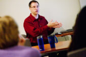 Lance Campbell, software architect for Web Services, leads a workshop for staff members on enhancements to Web Services' suite of online tools. Web Services recently added a blog service to the toolbox, which also includes calendars, forms, e-newsletters, discussion boards and text messaging, among other online services. The tools are available free to all students and faculty and staff members at the three UI campuses.  Click photo to enlarge