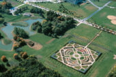 The UI Arboretum has seen numerous changes in the past 25 years. This fall 1999 aerial photo shows a developing Miles C Hartley Selections Garden, the centerpiece of the Arboretum since its dedication in 1994.