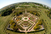 Bird's-eye view of the Miles C Hartley Selections Garden. Lincon Avenue is the top of the photo, the western edge of the Arboretum.