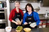 UI National Soybean Research Laboratory project coordinator Marilyn Nash, left, and research dietitian Stacey Krawczyk experiment with new recipes in the labs test kitchen. The two were involved in the effort with Midwest Food Bank to find ways to include donated soy ingredients into meal mixes that are distributed to local food banks for use by clients throughout Illinois and Indiana.
