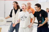 From left: Jace Jamison, as William Bount; Steve Meadows, as Oliver Ellsworth; Kimothy Allen, as John Dickinson; and Craig Krukewitt, as Luther Martin, rehearse a scene from "1787: We the People" at Jerry's IGA Round Barn in Champaign. Meadows is a 2008 graduate of the University of Illinois.