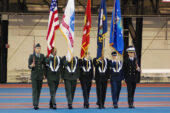 Unflagging loyalty The Illinois ROTC color guard keeps in step during a Veteran Day's ceremony held Nov. 11 at the Armory. UI's connection with the military runs deep, with ROTC classes first offered in 1868 as one pillar of the university's land-grant mission responsibilities.  Click photo to enlarge