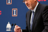 Lawrence Schook, the university vice president for research, presented plans for UI Labs at the Jan. 24 meeting of the U. of I. Board of Trustees in Chicago.  Click photo to enlarge