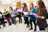 Members of Girls Next Door, the first all-female a cappella group on campus, rehearse the songs in their repertoire.