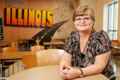 Sue Sanders leads a team of building service workers responsible for the cleanliness of the Champaign residence halls.