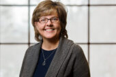 In 14 years at the U. of I., Vicki Sparks, an office manager and administrative aide in the University Library advancement office, has kept her skills fresh and has kept advancing through the employment ranks. She first took a campus job in 1985 as an office assistant at the Hazardous Waste and Resource Center. "When I first started working here, there were some computers, but we were still using typewriters too," she said.  Click photo to enlarge