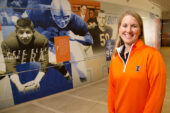 Nicole Anderson, an office administrator for the Fighting Illini football program and an assistant to the head coach, says she feels like a part of the family even though she doesn't step on the field. She takes losses as hard as anyone on the team - and like the coaches and players, must shake it off and start the next week with a fresh, positive attitude.  Click photo to enlarge