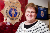 Administrative assistant Terri Hopper has worked with the Illinois Fire Service Institute for 12 years, a place where fellow employees "support you in good times and bad." Some of Hoppers human resources responsibilities have her helping all of the institute's 600 employees.  Click photo to enlarge