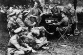 The Dumbells, Third Canadian Divisional Concert Party, rehearsing in a field in France in 1917.