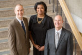 Half as many girls in Illinois are preparing for careers in STEM, according to a study by, from left, curriculum specialist Joel Malin, doctoral student Asia Fuller Hamilton, and director Donald Hackmann of the Pathways Resource Center.
