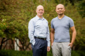 Viewing 3-D videos of tree-lined residential streets significantly aids in people's recovery from stressful events, according to research by lecturer Bin Jiang (right) and professor William C. Sullivan, both in the department of landscape architecture. (Not pictured) Linda Larsen, an instructor of English, and landscape architecture graduate student Dongying Li were co-authors on a paper about the study.