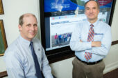 Networking U. of I. Extension is reaching new audiences and collaborating with new research partners through a partnership with the College of Agricultural, Consumer and Environmental Sciences and the Office of the Provost. Steve Wald, right, is Extensions director of communications, and George Czapar is the director of Extension and outreach, and an associate dean in the college.  Click photo to enlarge