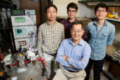 University of Illinois engineers  -  from left, postdoctoral researcher  Fei Tan, graduate students Mong-Kai Wu  and Michael Liu, led by Milton Feng, front - developed a laser that can transmit data at a blazing fast 40 gigabits per second, without errors - the fastest in the U.S.